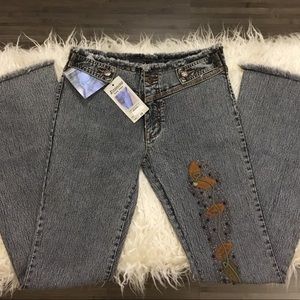 Vintage Rise Flare Jeans with Floral Detail